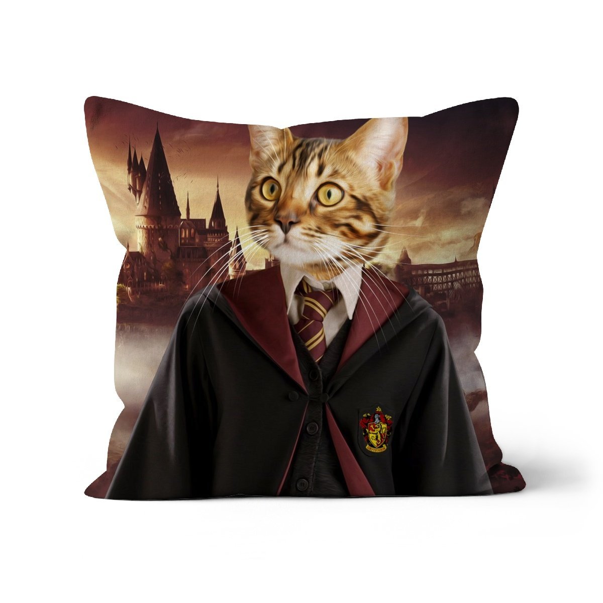 Gryffindor (Harry Potter Inspired): Custom Pet Cushion - Paw & Glory - #pet portraits# - #dog portraits# - #pet portraits uk#paw & glory, pet portraits pillow,pillow personalized, pet pillow, pillow custom, personalised dog pillows, personalised pet pillows
