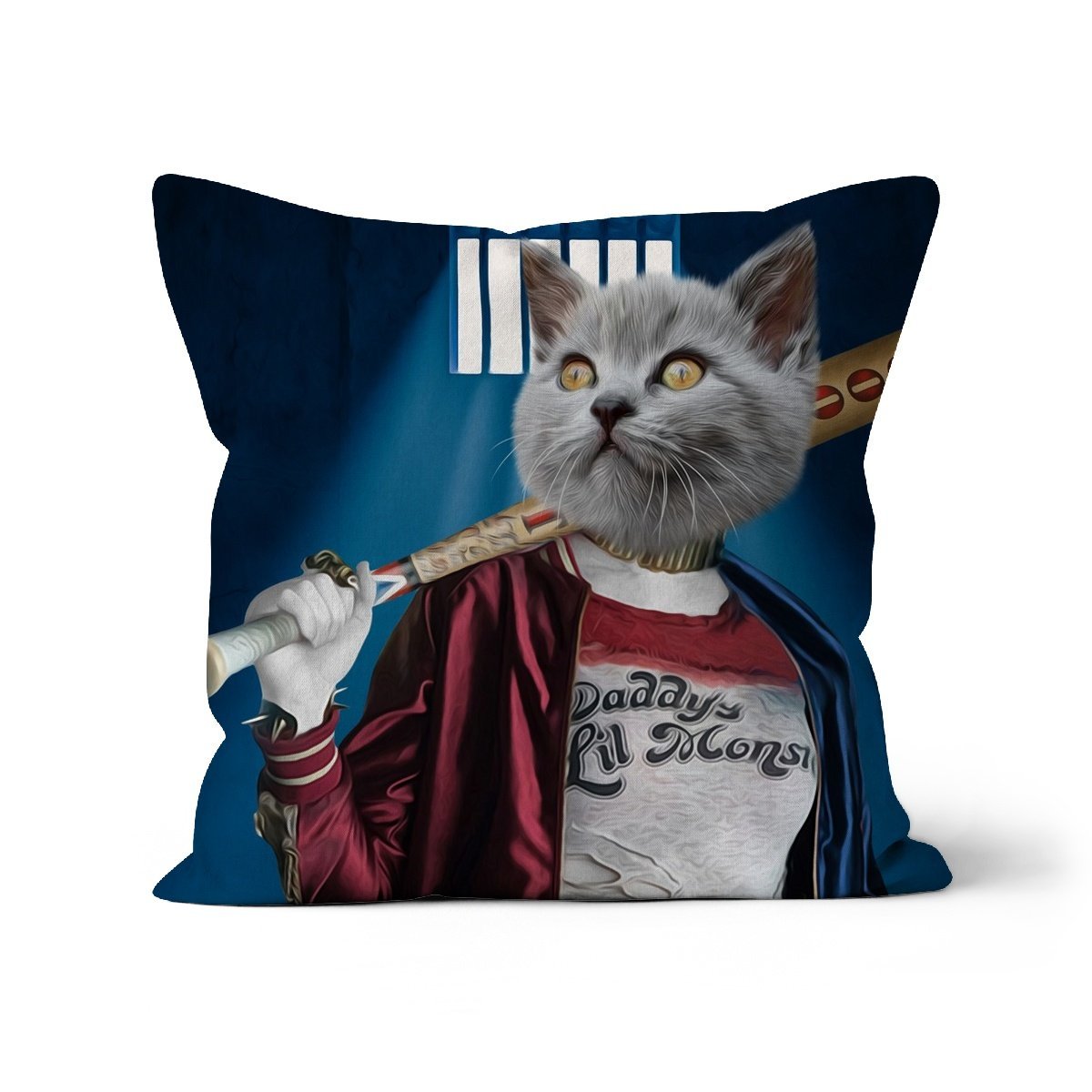 Harley Quinn: Custom Pet Cushion - Paw & Glory - #pet portraits# - #dog portraits# - #pet portraits uk#paw & glory, custom pet portrait pillow,dog pillows personalized, pet face pillows, dog photo on pillow, custom cat pillows, pillow with pet picture