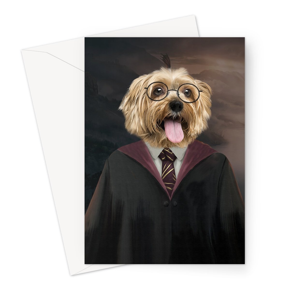 Harry Doggo: Custom Pet Greeting Card - Paw & Glory - paw and glory, victorian dog portrait, dog portrait background colors, dog portraits as humans, dog canvas art, minimal dog art, dog drawing from photo, pet portraits