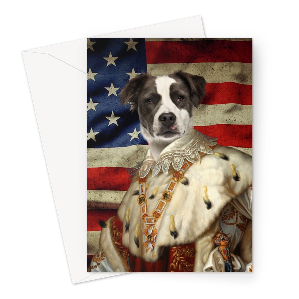 His Majesty USA Flag: Custom Pet Greeting Card - Paw & Glory - paw and glory, original pet portraits, pet portraits usa, custom pet portraits south africa, dog portrait images, small dog portrait, dog portraits singapore, pet portrait