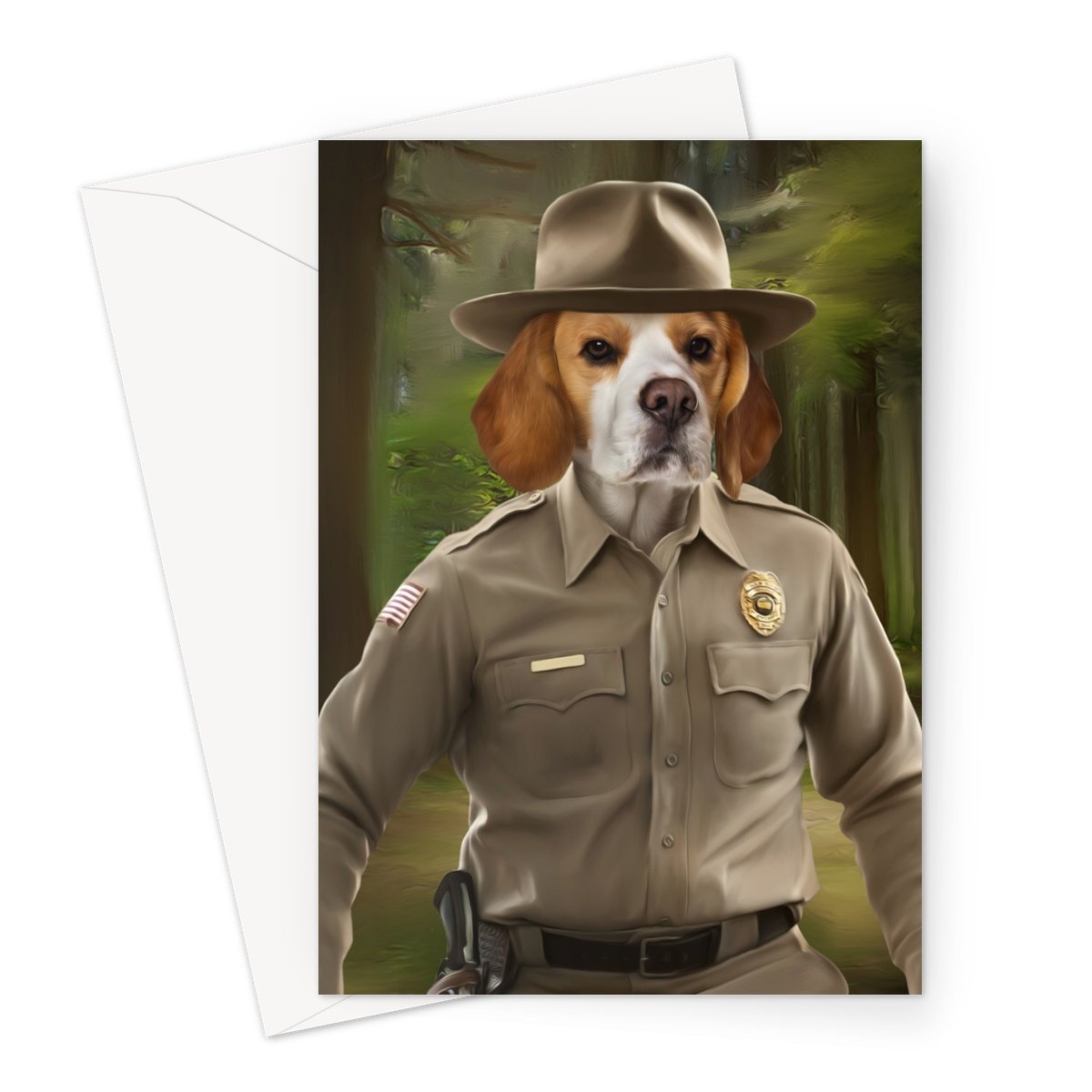 Hopper (Stranger Things Inspired): Custom Pet Greeting Card - Paw & Glory - paw and glory, funny dog paintings, funny dog paintings, nasa dog portrait, dog canvas art, dog portraits colorful, pet portraits