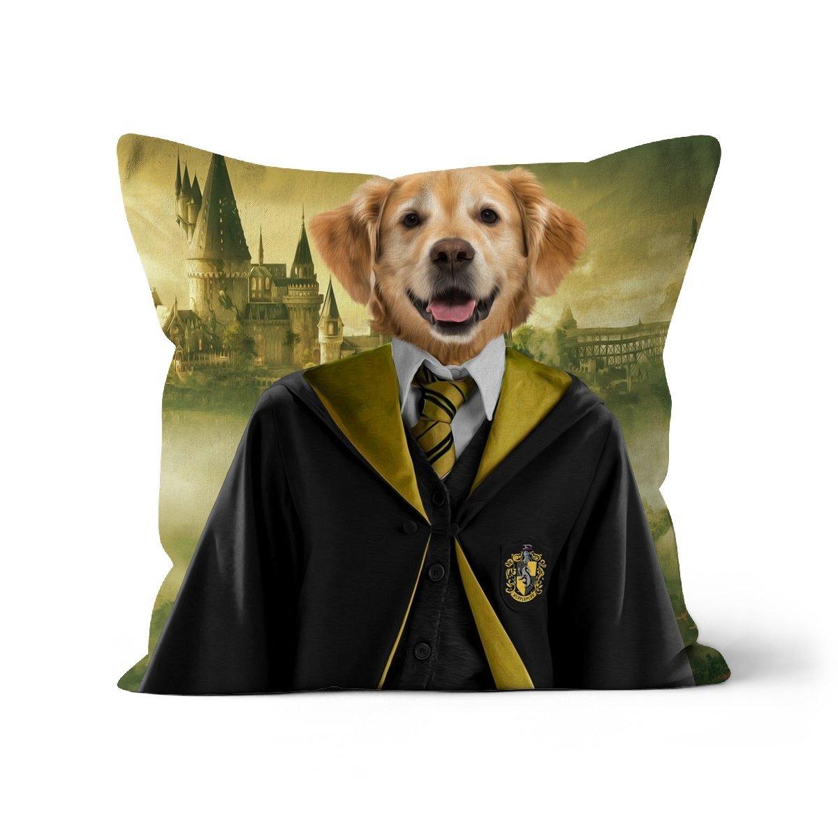 Hufflepuff (Harry Potter Inspired): Custom Pet Cushion - Paw & Glory - #pet portraits# - #dog portraits# - #pet portraits uk#pawandglory, pet art pillow,pet face pillows, personalised pet pillows, pillows with dogs picture, custom pet pillows, pet print pillow