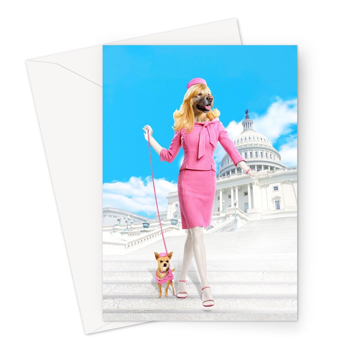 Legally Blonde: Custom Pet Greeting Card - Paw & Glory - pawandglory, dog portrait background colors, dog and couple portrait, minimal dog art, custom pet portraits south africa, pet portrait admiral, admiral pet portrait, pet portraits