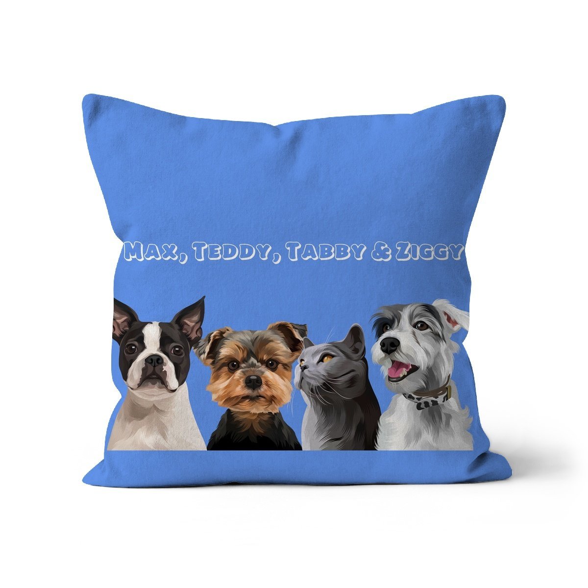 Modern: Custom Four Pet Throw Pillow (Half Body) - Paw & Glory - #pet portraits# - #dog portraits# - #pet portraits uk#paw and glory, custom pet portrait cushion,dog pillow custom, photo pet pillow, my pet pillow, personalised cat pillow, dog memory pillow