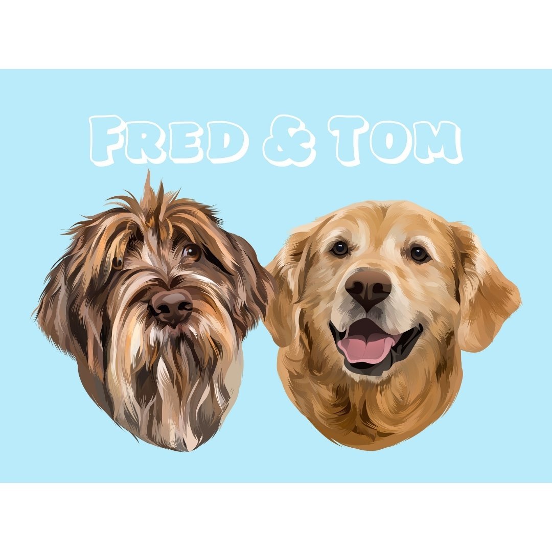 Modern: Custom Two Pet Digital Portrait - Paw & Glory, pawandglory, painting of your dog, best dog artists, drawing pictures of pets, dog portrait images, pet portraits leeds, dog portrait images, pet portrait
