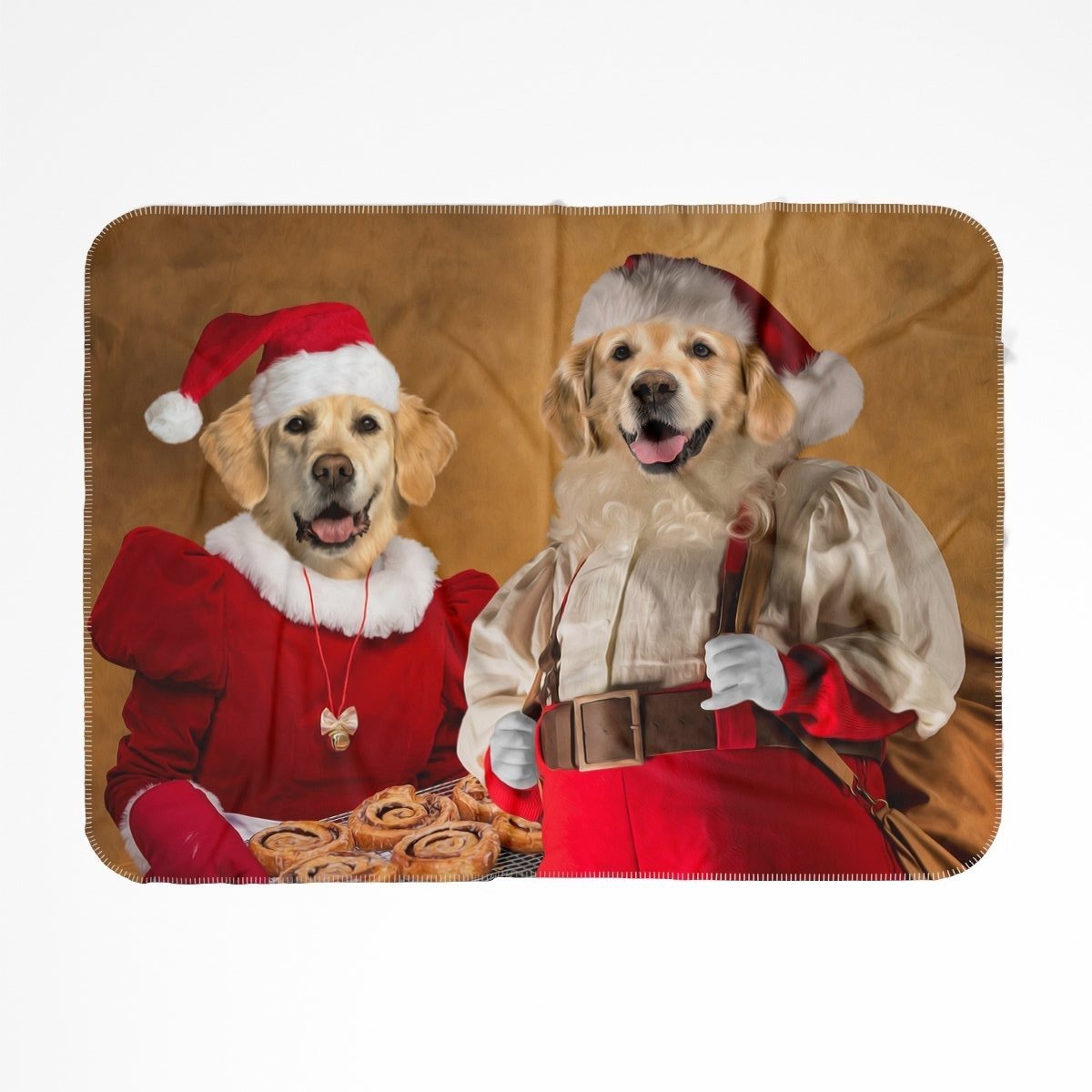Mr & Mrs Claus: Custom Pet Blanket - Paw & Glory - #pet portraits# - #dog portraits# - #pet portraits uk#Paw and glory, Pet portraits blanket,christmas blankets for dogs, your dog on a blanket, dog printed on blanket, custom dog blankets personalized, animal on blanket