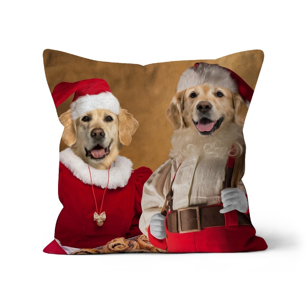 Mr & Mrs Claus: Custom Pet Cushion - Paw & Glory - #pet portraits# - #dog portraits# - #pet portraits uk#paw and glory, pet portraits cushion,pillows of your dog, pillow with pet picture, print pet on pillow, pet face pillow, pup pillows