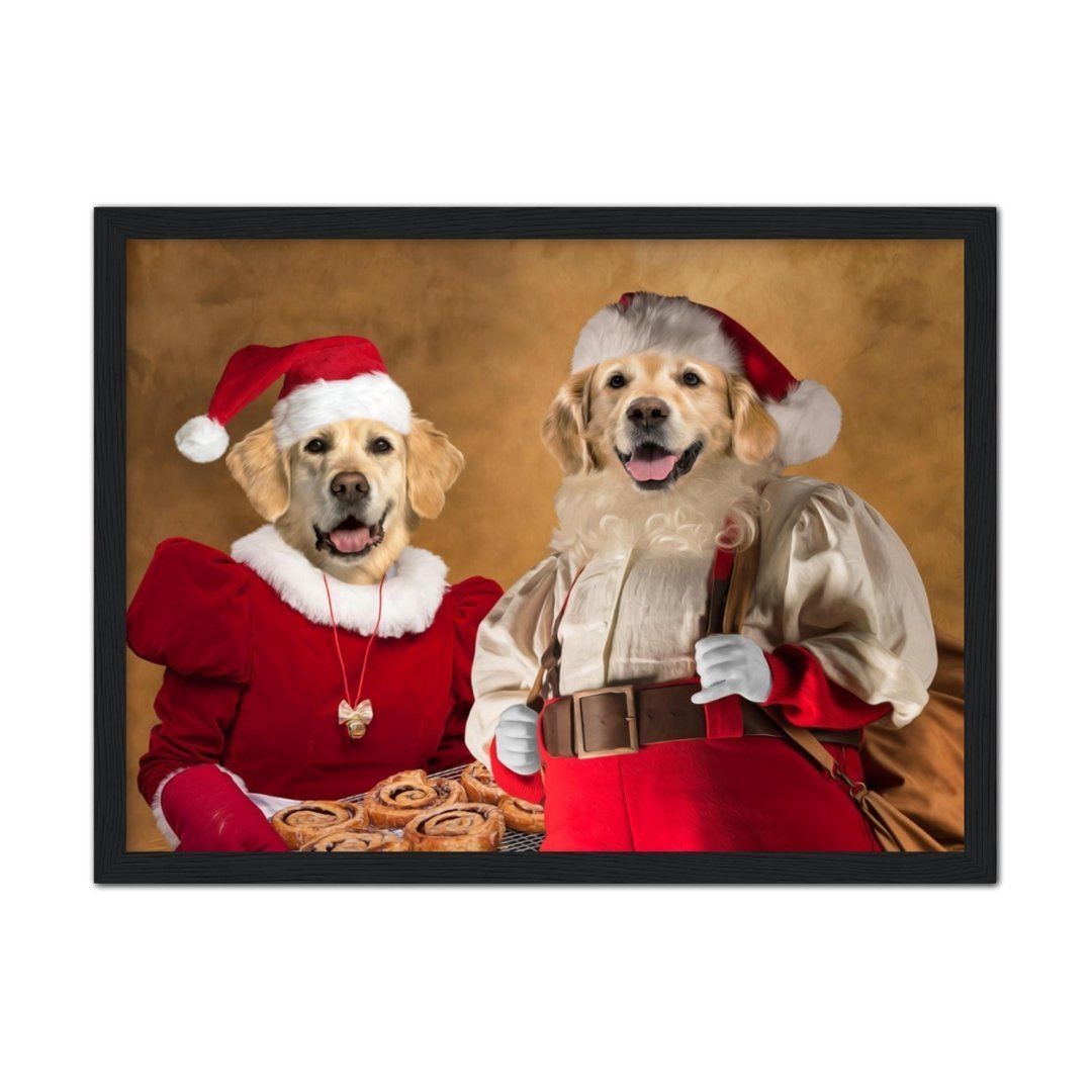Mr & Mrs Claus: Custom Pet Portrait - Paw & Glory, paw and glory, the admiral dog portrait, pet photo clothing, best dog paintings, cat picture painting, dog and couple portrait, pictures for pets, pet portrait