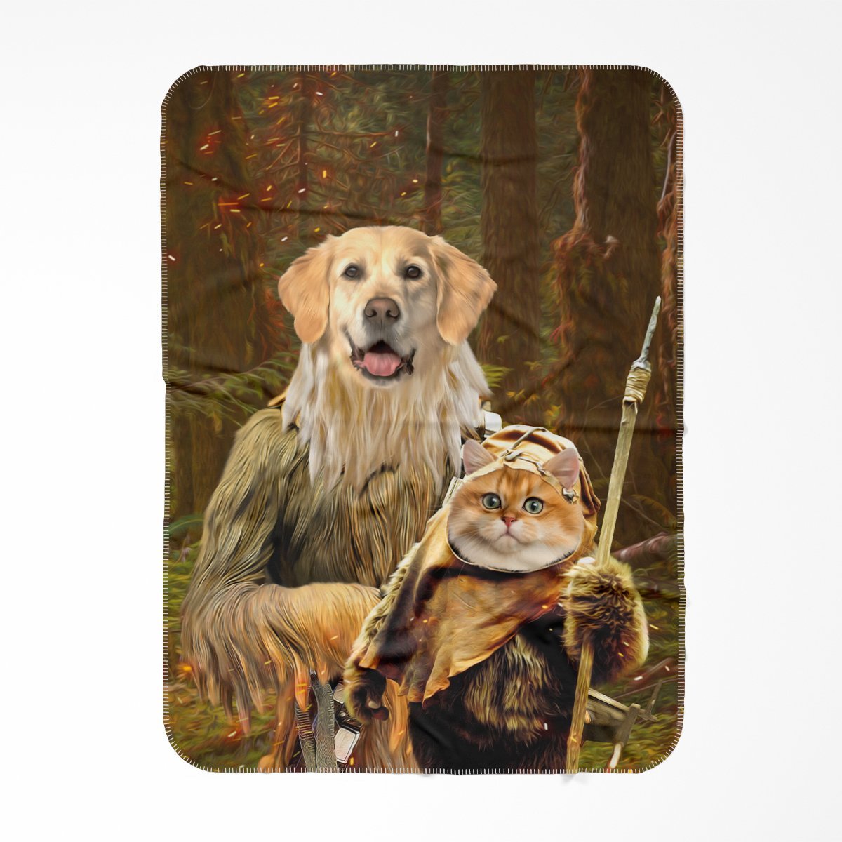 Pawbecca & Ewok (Star Wars Inspired): Custom Pet Blanket - Paw & Glory - #pet portraits# - #dog portraits# - #pet portraits uk#Pawandglory, Pet art blanket,fleece blanket for cat, dog photo on blanket, print your pet on a blanket uk, blanket with animal picture, print my pet on a blanket