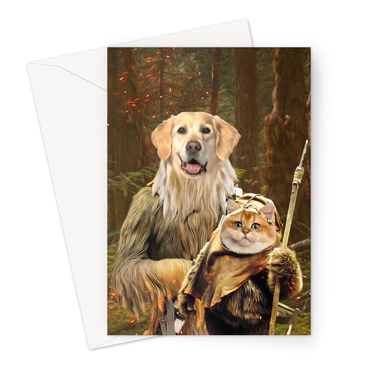 Pawbecca & Ewok (Star Wars Inspired): Custom Pet Greeting Card - Paw & Glory - paw and glory, dog drawing from photo, dog portrait images, dog portraits admiral, aristocrat dog painting, cat picture painting, dog astronaut photo, pet portraits