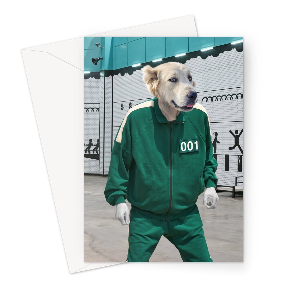 Player 101 (Squid Games Inspired): Custom Pet Greeting Card - Paw & Glory - paw and glory, cat picture painting, pet portrait singapore, dog and couple portrait, dog astronaut photo, animal portrait pictures, professional pet photos, pet portraits