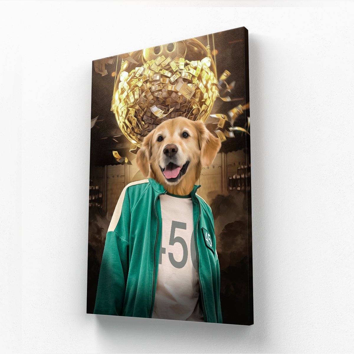 Player 456 (Squid Games Inspired): Custom Pet Canvas - Paw & Glory - #pet portraits# - #dog portraits# - #pet portraits uk#paw & glory, pet portraits canvas,pet in costume canvas, pet on a canvas, pets painted on canvas, personalised pet canvas, custom dog art canvas
