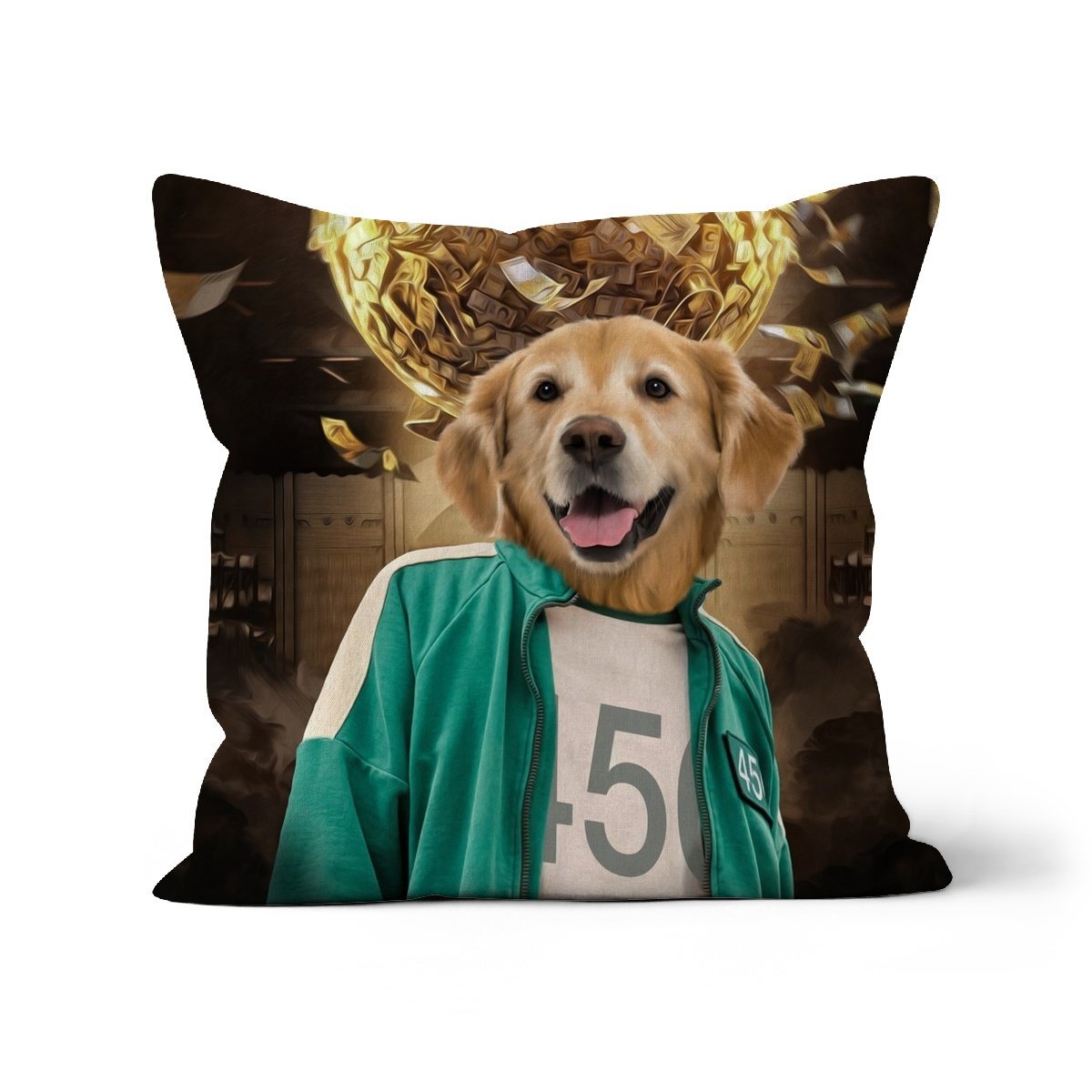 Player 456 (Squid Games Inspired): Custom Pet Cushion - Paw & Glory - #pet portraits# - #dog portraits# - #pet portraits uk#paw & glory, custom pet portrait pillow,pillows of your dog, pillow with pet picture, print pet on pillow, pet face pillow, pup pillows