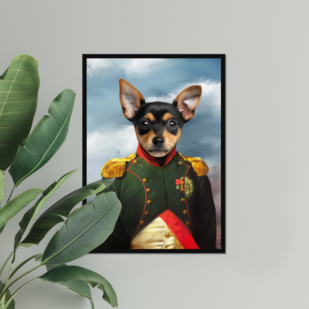 The Dignitary: Custom Framed Pet Portraits - Paw & Glory, pawandglory, dog portrait images, minimal dog art, for pet portraits, admiral dog portrait, custom dog painting, personalized pet and owner canvas, pet portrait