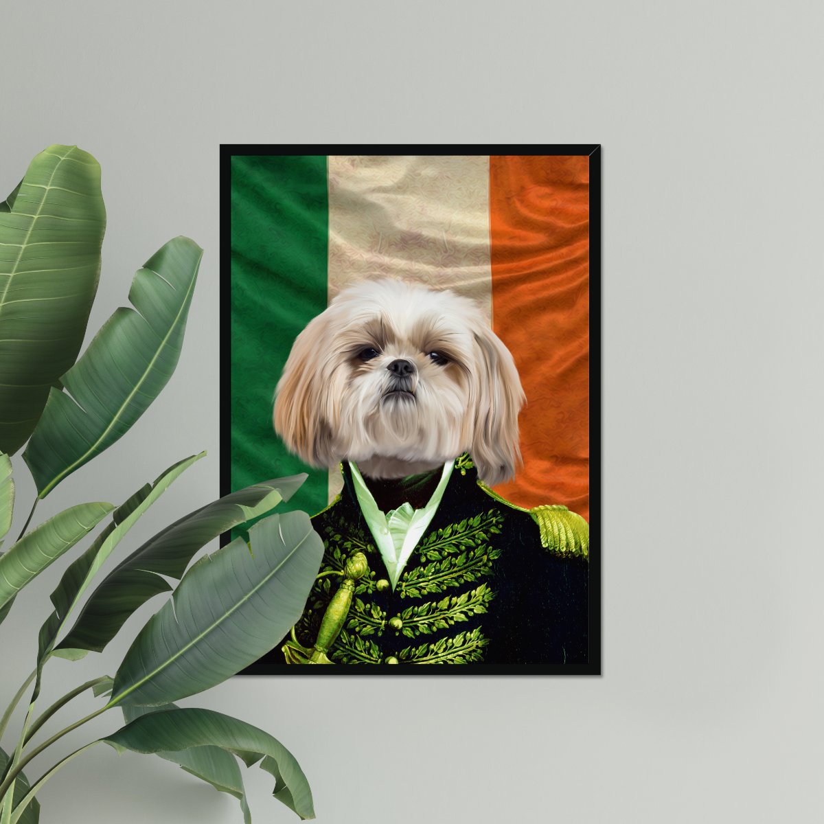 The General Irish Flag Edition: Custom Pet Portrait - Paw & Glory, paw and glory, custom dog painting, animal portrait pictures, funny dog paintings, small dog portrait, paintings of pets from photos, pet portrait