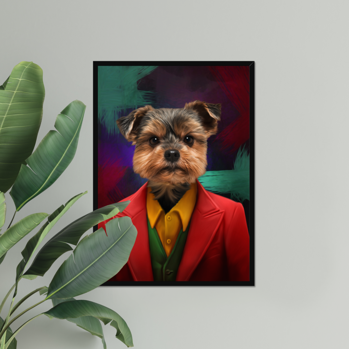The Joker: Custom Framed Pet Portrait - Paw & Glory, paw and glory, puppy portraits, dog art uk, dog as general, paw print medals, pet renaissance painting, dog medieval portrait, pet portrait