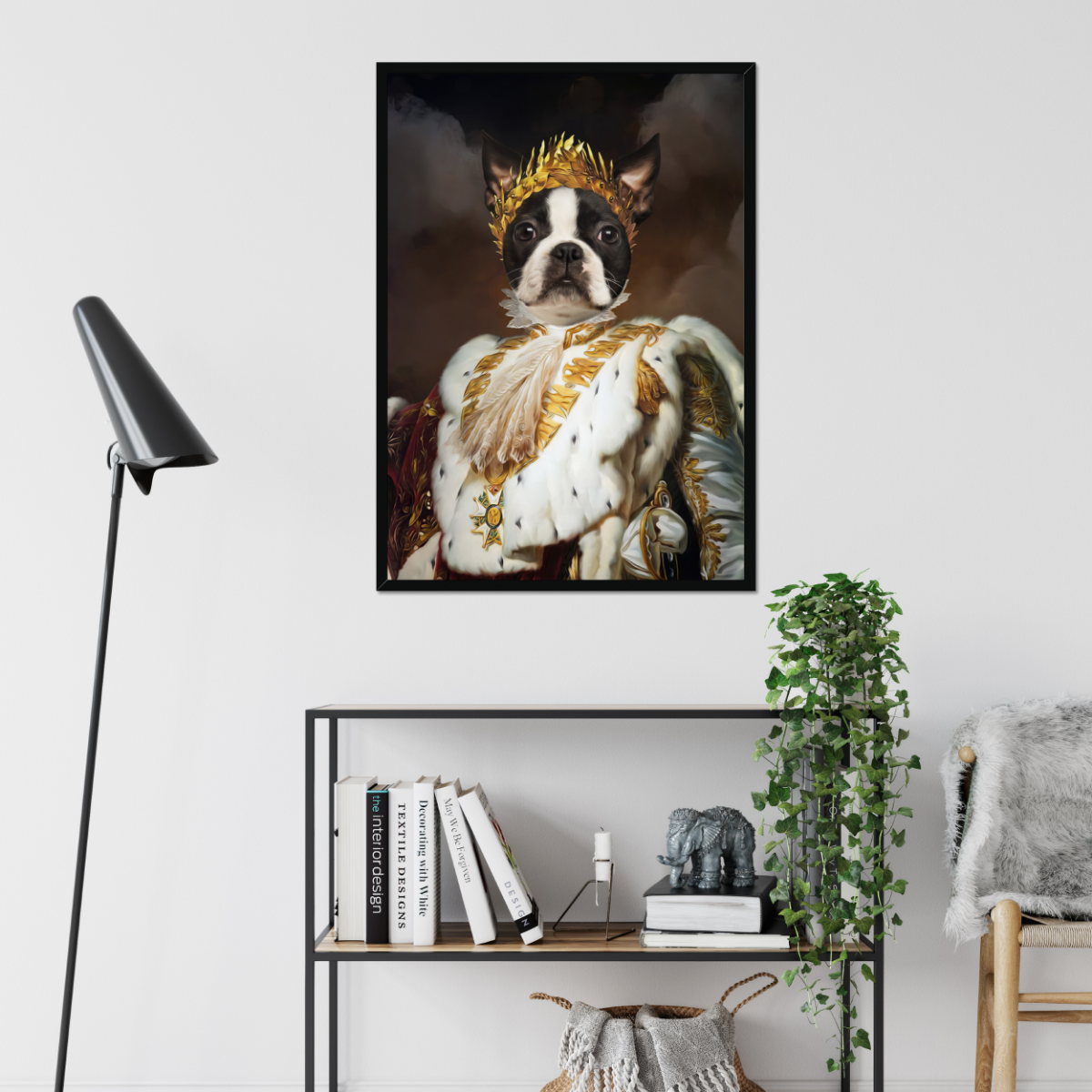 The Monarch: Custom Framed Pet Portrait - Paw & Glory, paw and glory, animal portrait pictures, aristocrat dog painting, custom dog painting, pet portraits near me, aristocrat dog painting, custom pet canvas, pet portrait