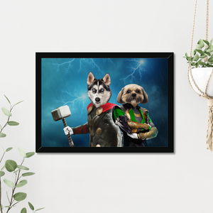 Thor & Loki: Custom Pet Portrait, Paw & Glory, paw and glory, portraits of dogs, portraits dogs, dog paintings, professional dog portraits, Crownandpaw, mozart pet portraits sale,