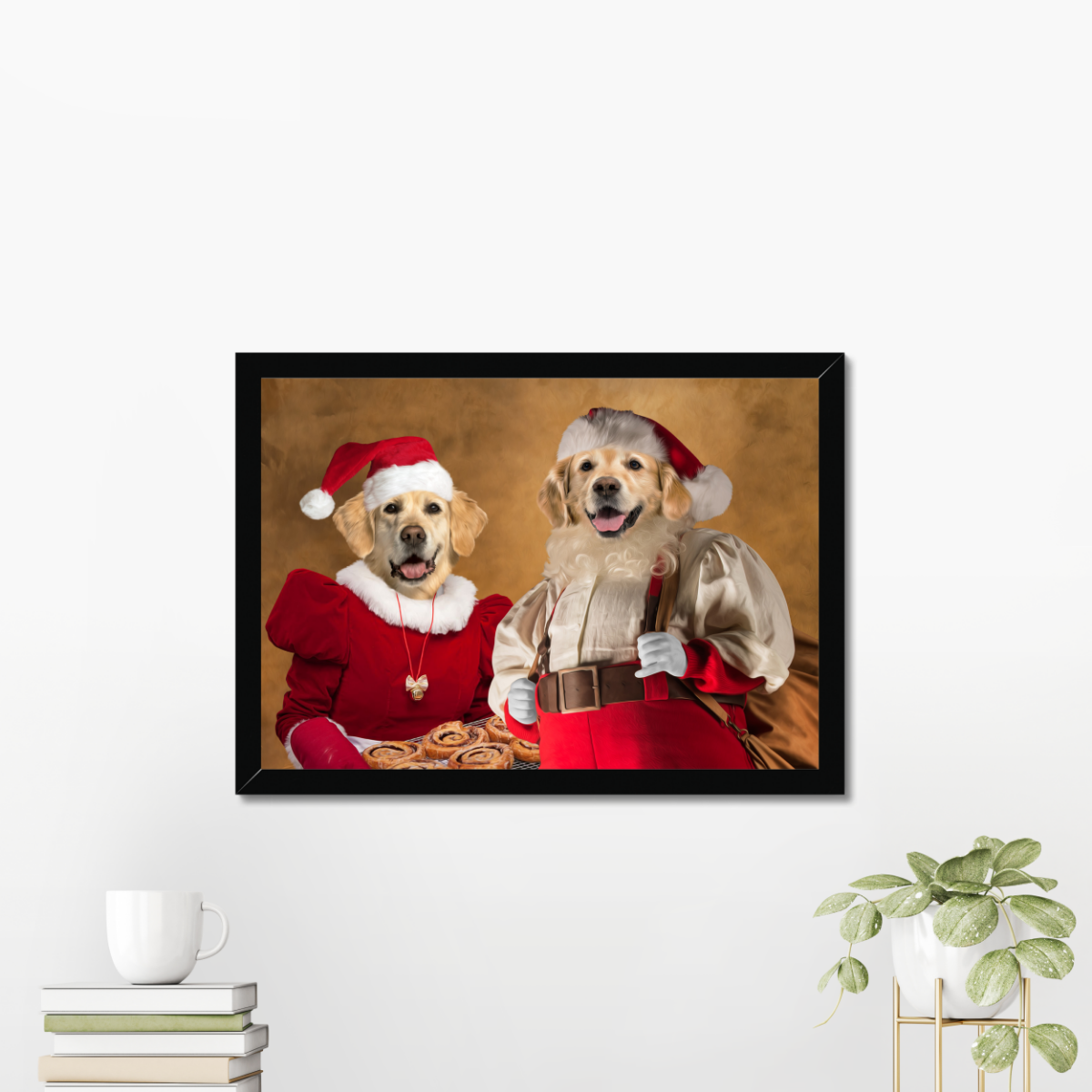 Mr & Mrs Claus: Custom Pet Portrait - Paw & Glory, paw and glory, the admiral dog portrait, pet photo clothing, best dog paintings, cat picture painting, dog and couple portrait, pictures for pets, pet portrait