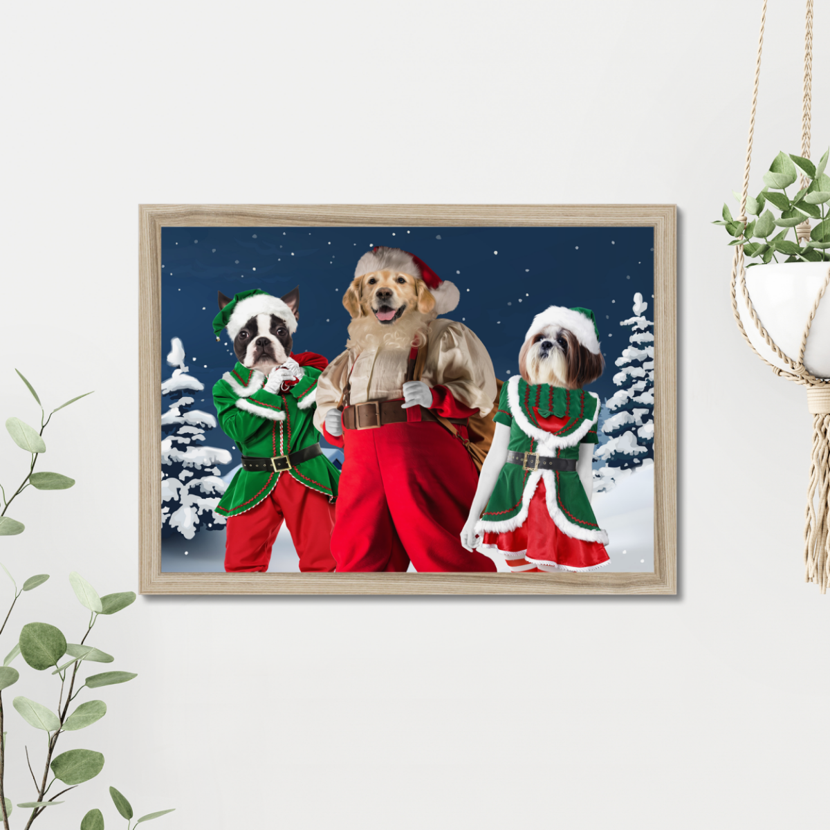 Santa & His Elves: Custom Pet Portrait - Paw & Glory, paw and glory, dog portrait background colors, pet photo clothing, personalized pet and owner canvas, small dog portrait, pet portraits black and white, drawing dog portraits, pet portrait