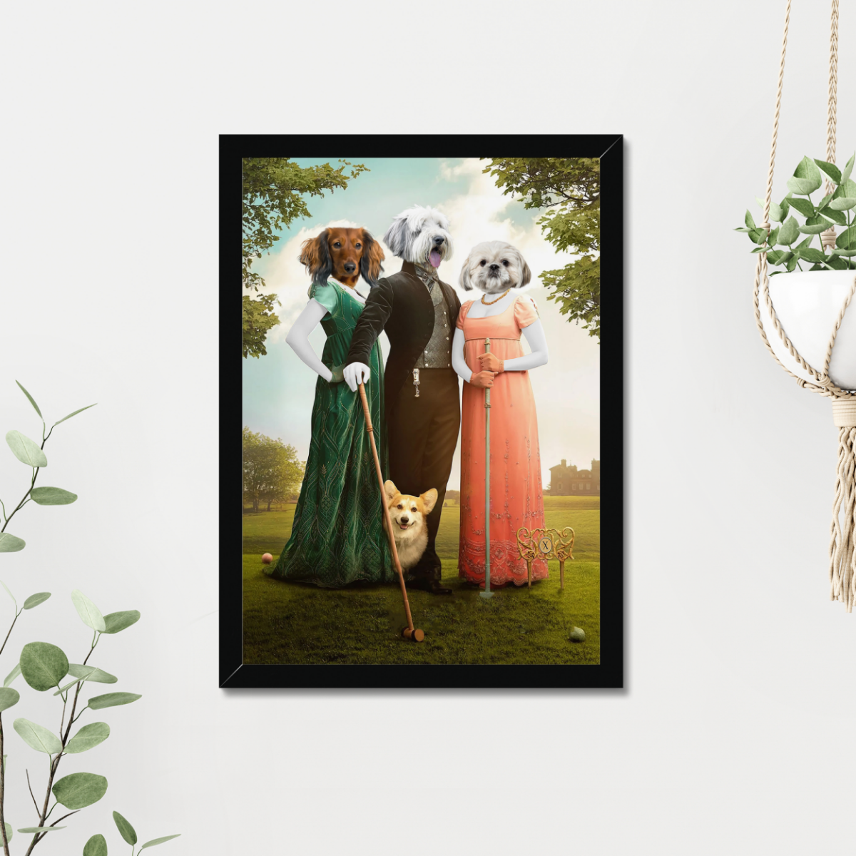 The Trio (Bridgerton Inspired): Custom Pet Portrait, Paw & Glory, paw and glory, portraits of dogs, portraits dogs, dog paintings, professional dog portraits, Crownandpaw, mozart pet portraits sale, dog portrait,