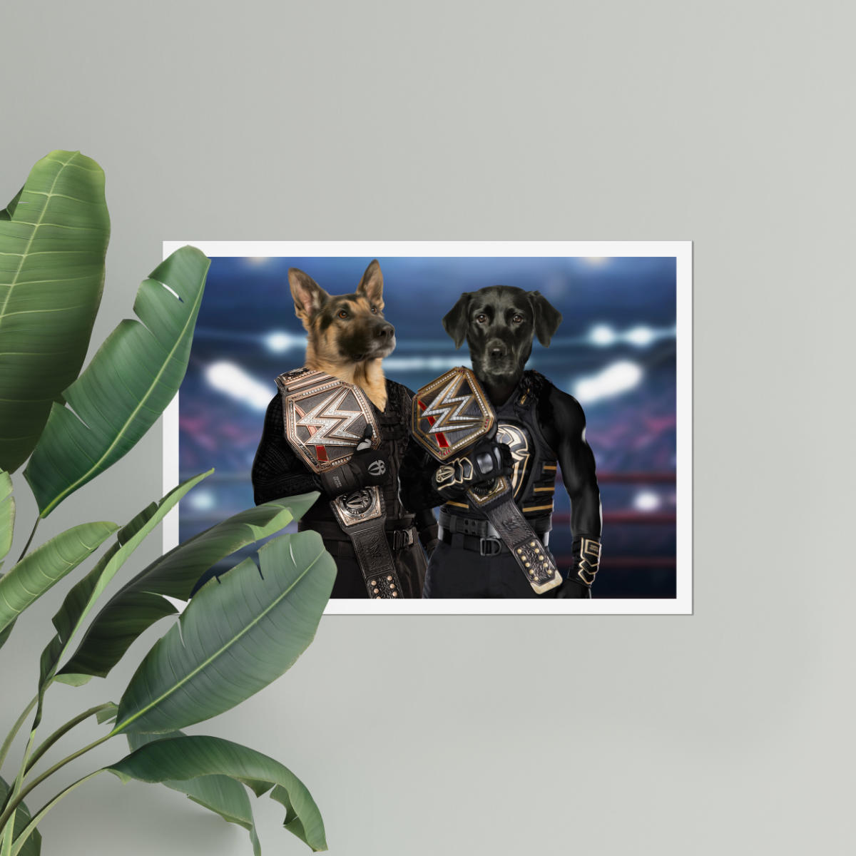 WrestleMania Champs: Custom Pet Poster - Paw & Glory - #pet portraits# - #dog portraits# - #pet portraits uk#Paw & Glory, pawandglory, custom dog painting, funny dog paintings, painting of your dog, dog astronaut photo, custom dog painting, pet portraits in oils, pet portrait