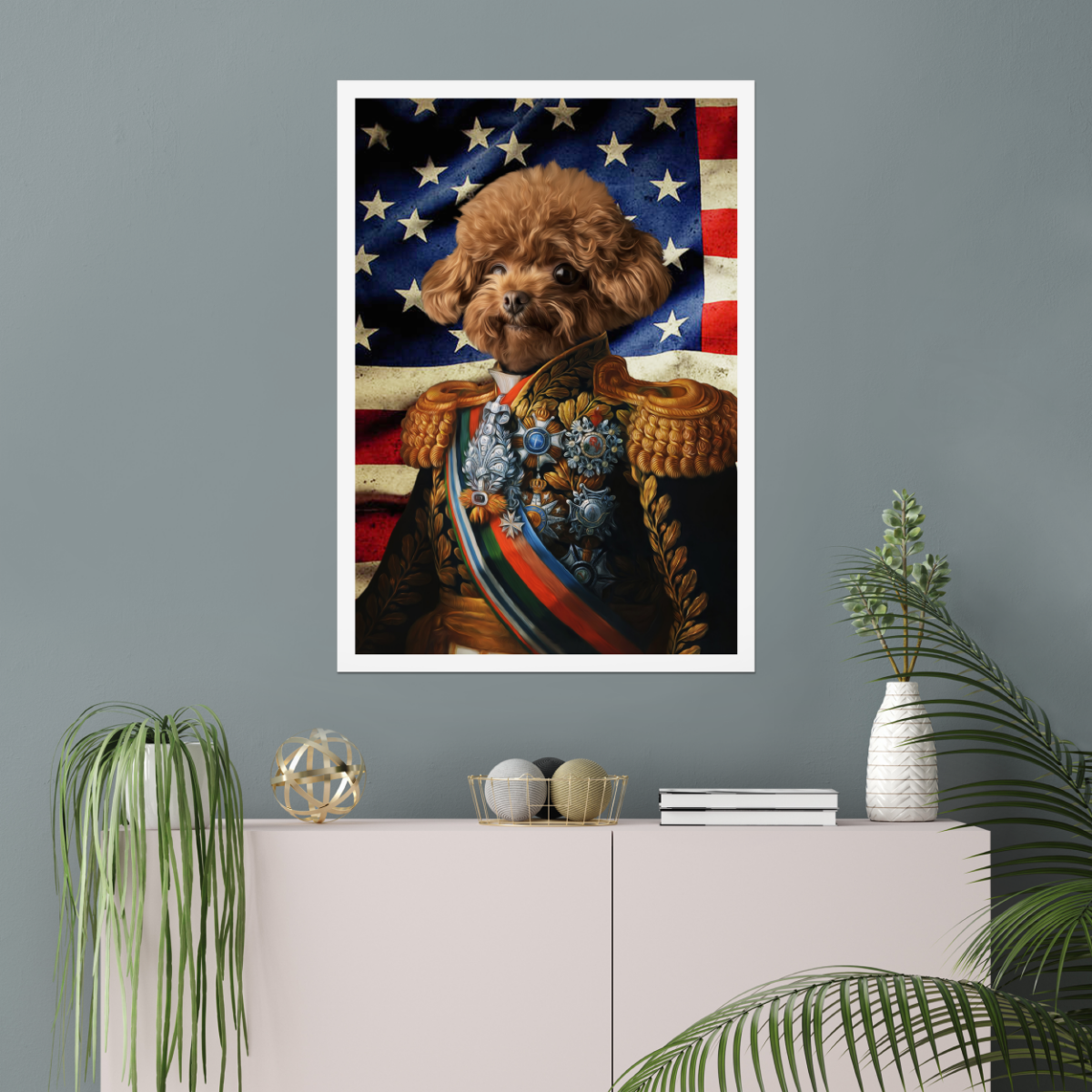 The First Lieutenant USA Flag Edition: Custom Pet Poster - Paw & Glory - #pet portraits# - #dog portraits# - #pet portraits uk#Paw & Glory, paw and glory, dog picture royalty funny pet drawings pet into art cat painting general crown and paw photo dogs uniform pet portraits