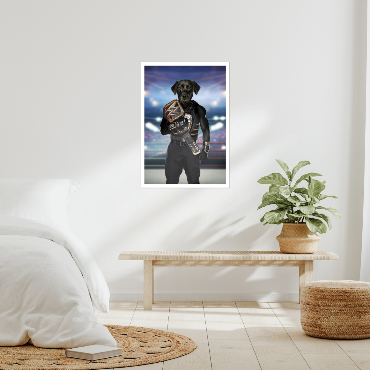 WWE Champ (Roman Reigns Inspired): Custom Pet Poster - Paw & Glory - #pet portraits# - #dog portraits# - #pet portraits uk#Paw & Glory, pawandglory, dog portrait images, minimal dog art, for pet portraits, admiral dog portrait, custom dog painting, personalized pet and owner canvas, pet portrait