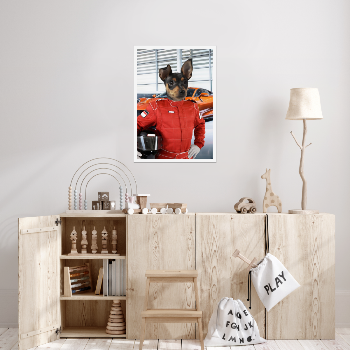 The Nascar Racer: Custom Pet Poster - Paw & Glory - #pet portraits# - #dog portraits# - #pet portraits uk#Paw & Glory, paw and glory, professional pet photos, painting of your dog, funny dog paintings, small dog portrait, dog portrait background colors, custom dog painting, pet portraits