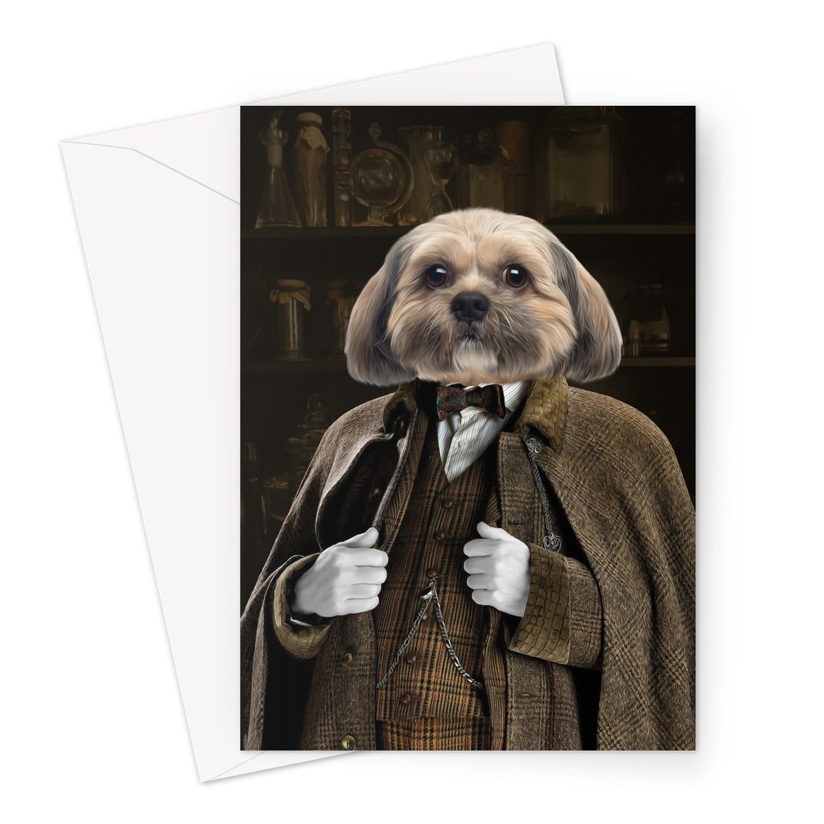 Professor Slughorn (Harry Potter Inspired): Custom Pet Greeting Card - Paw & Glory - paw and glory, dog portraits admiral, animal portrait pictures, drawing pictures of pets, admiral dog portrait, custom pet paintings, custom pet painting, pet portraits