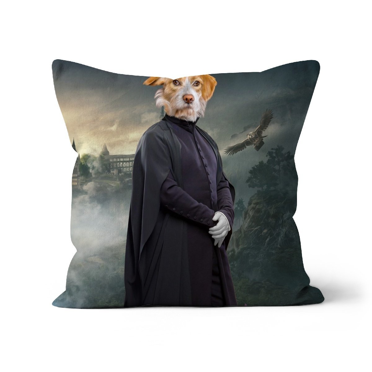 Professor Snape (Harry Potter Inspired): Custom Pet Cushion - Paw & Glory - #pet portraits# - #dog portraits# - #pet portraits uk#paw and glory, custom pet portrait cushion,pillows of your dog, dog on pillow, photo pet pillow, custom pillow of pet, dog personalized pillow