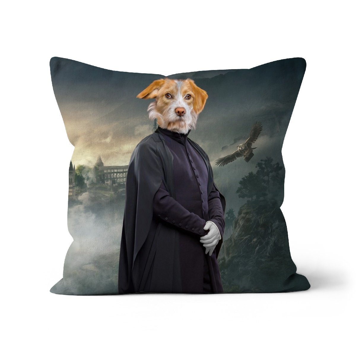 Professor Snape (Harry Potter Inspired): Custom Pet Cushion - Paw & Glory - #pet portraits# - #dog portraits# - #pet portraits uk#paw and glory, custom pet portrait cushion,pillows of your dog, dog on pillow, photo pet pillow, custom pillow of pet, dog personalized pillow