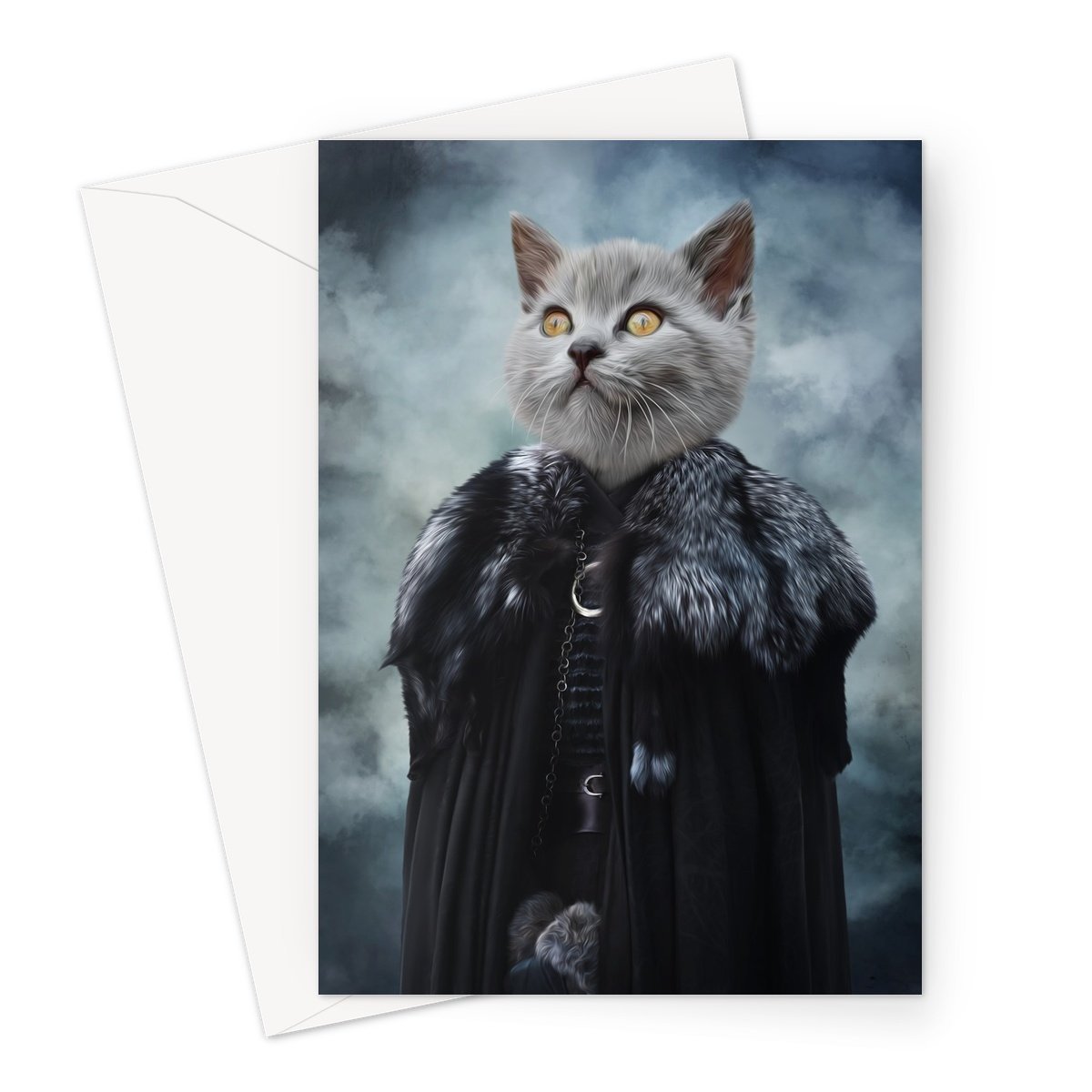 Queen Of The North (GOT Inspired): Custom Pet Greeting Card - Paw & Glory - paw and glory, painting pets, aristocratic dog portraits, dog and couple portrait, draw your pet portrait, for pet portraits, funny dog paintings, pet portraits