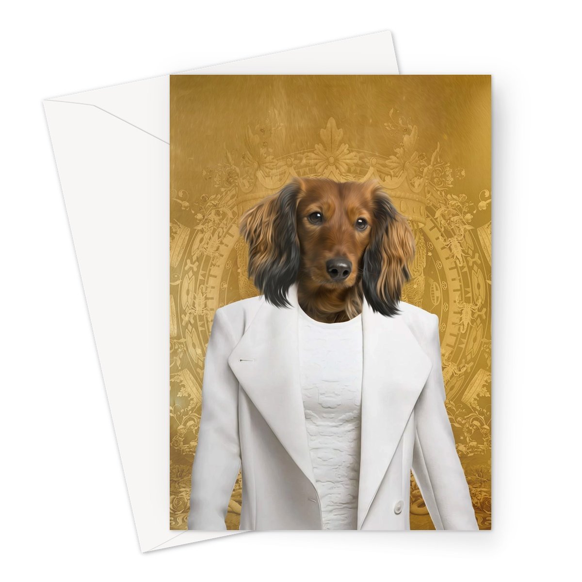 Queen Of The South: Custom Pet Greeting Card - Paw & Glory - pawandglory, framed pet portraits, renaissance dog portraits, dog king portrait, dog drawing from photo, drawing pictures of pets, painting of your dog, pet portraits