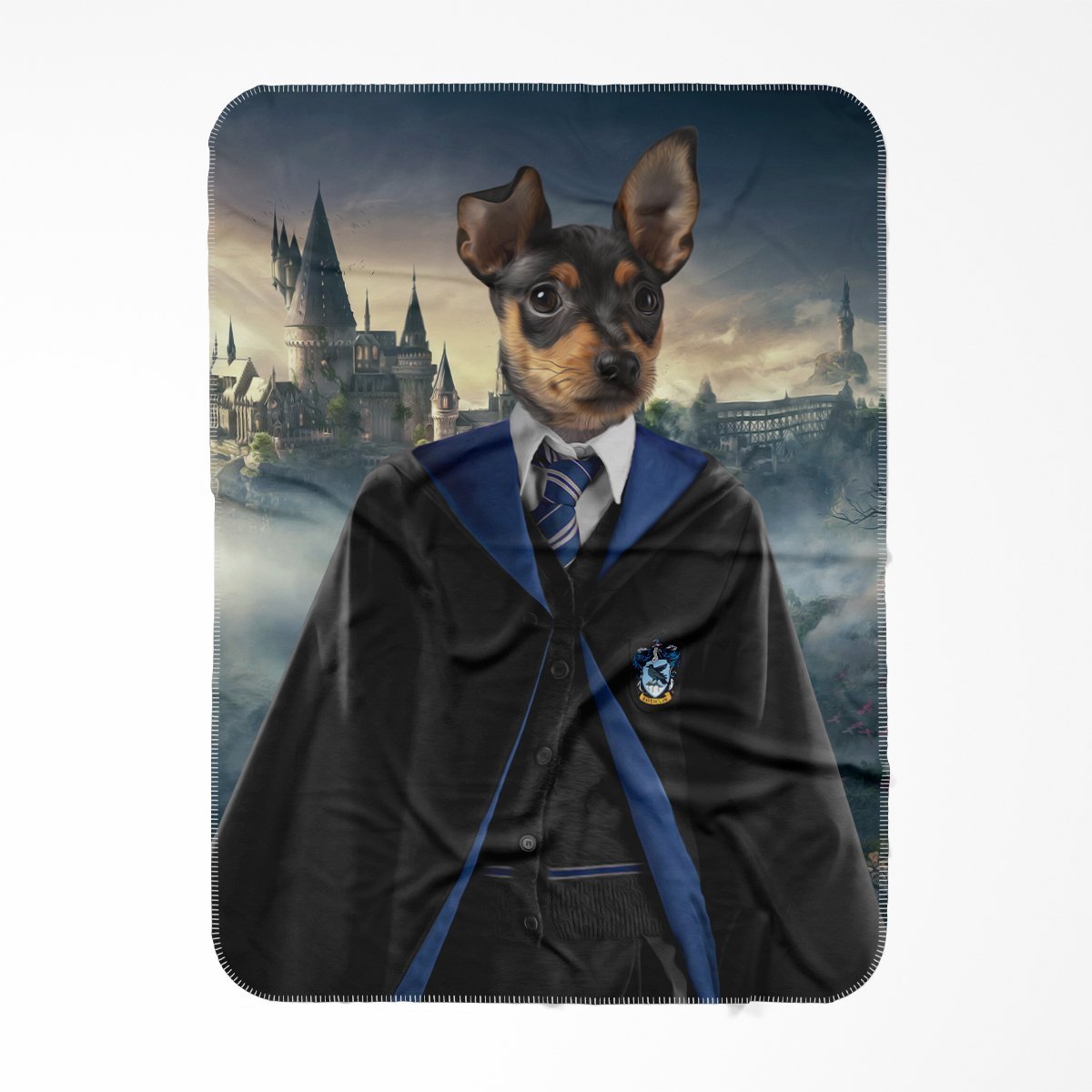 Ravenclaw (Harry Potter Inspired): Custom Pet Blanket - Paw & Glory - #pet portraits# - #dog portraits# - #pet portraits uk#Pawandglory, Pet art blanket,dog blanket embroidered, fleece blanket for dogs, make your own dog blanket, put your dog's face on a blanket, blankets with pets pictures on them, dog blanket custom
