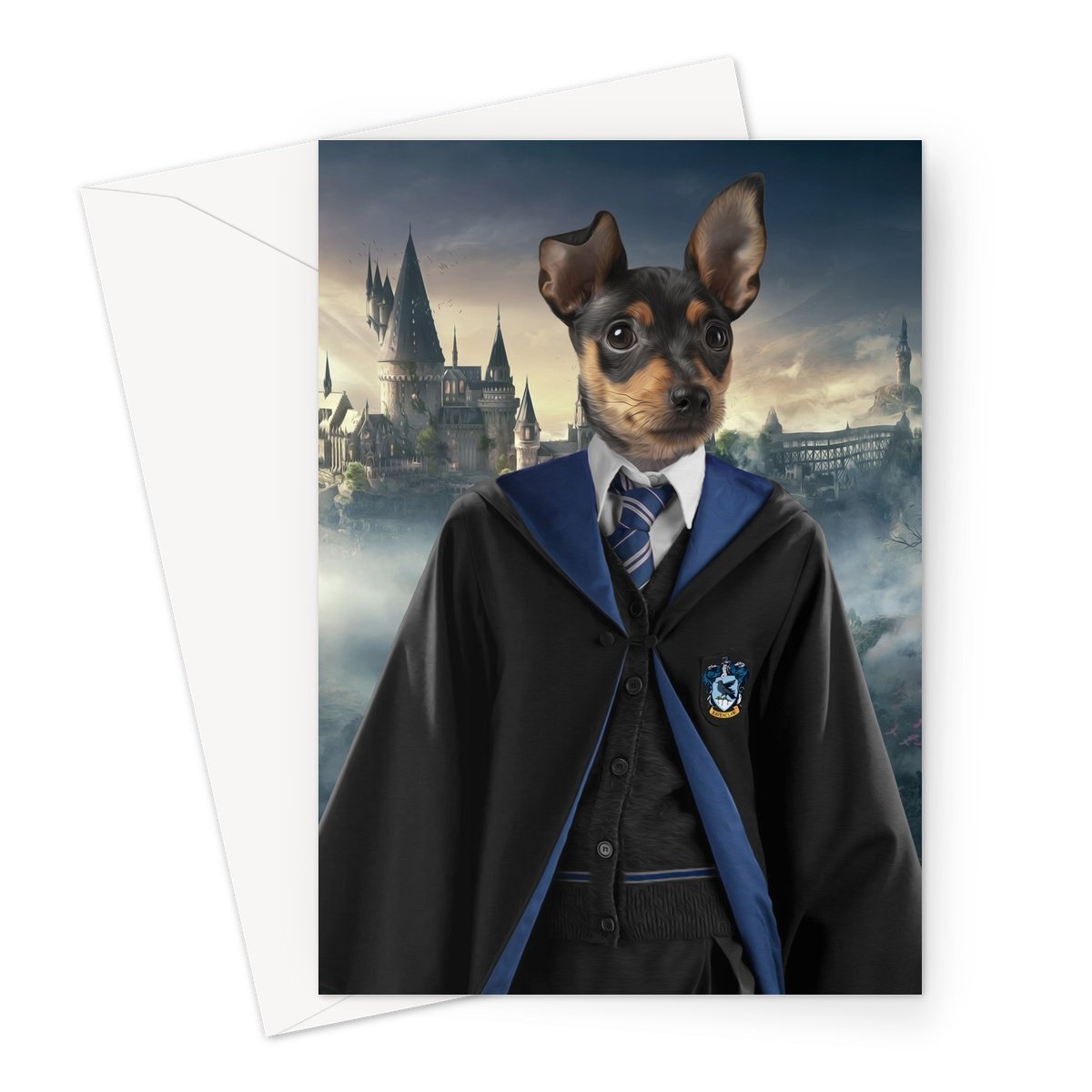 Ravenclaw (Harry Potter Inspired): Custom Pet Greeting Card - Paw & Glory - paw and glory, in home pet photography, custom pet paintings, dog portraits admiral, best dog paintings, dog portraits admiral, dog drawing from photo, pet portrait