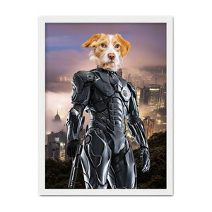 RoboPup (RoboCop Inspired): Custom Pet Portrait - Paw & Glory, paw and glory, hogwarts dog houses, dog canvas art, dog astronaut photo, pet portrait admiral, custom dog painting, minimal dog art, pet portraits