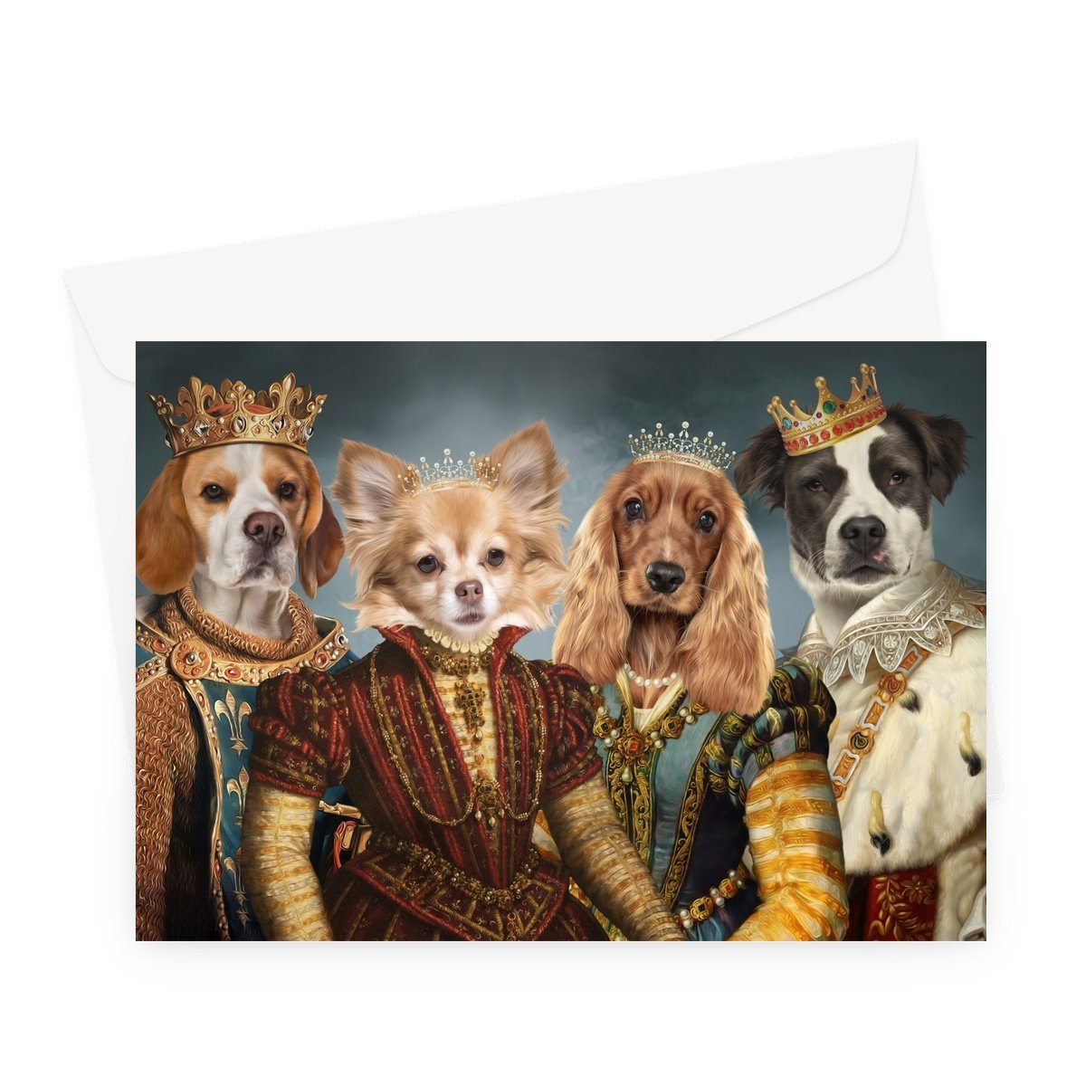Royal Pops & Princesses: Custom 4 Pet Greeting Card - Paw & Glory - pawandglory, best dog artists, custom pet paintings, for pet portraits, dog portraits colorful, dog canvas art, custom pet painting, pet portraits
