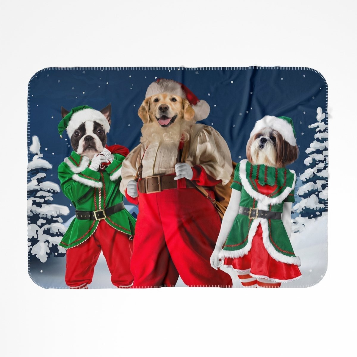 Santa & His Elves: Custom Pet Blanket - Paw & Glory - #pet portraits# - #dog portraits# - #pet portraits uk#Pawandglory, Pet art blanket,puppy paintings, dog paintings from photo, custom pet, dog caricatures, pet art blanket