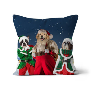 Santa & His Elves: Custom Pet Cushion - Paw & Glory - #pet portraits# - #dog portraits# - #pet portraits uk#paw and glory, custom pet portrait cushion,pet custom pillow, pillows of your dog, custom pillow of pet, dog on pillow, dog photo on pillow