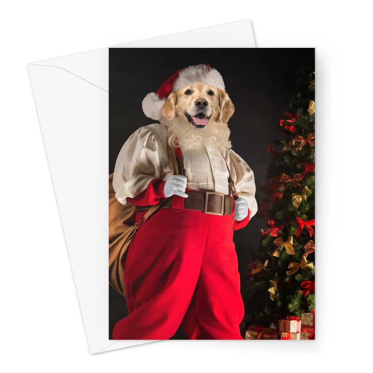 Santa Paws: Custom Pet Portrait Greeting Card - Paw & Glory - #pet portraits# - #dog portraits# - #pet portraits uk#dog portraits, pets paintings, pet paintings, custom pet portraits painting dog art paintings, Pet portraits, Crownandpaw