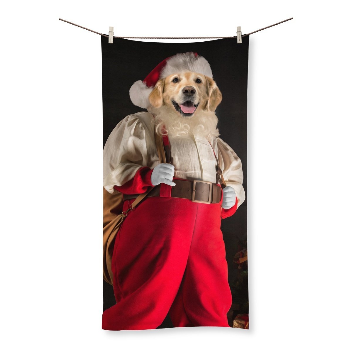 Santa Paws: Custom Pet Towel - Paw & Glory - #pet portraits# - #dog portraits# - #pet portraits uk#Paw & Glory, paw and glory, animal portrait pictures, dog and owner portraits, best dog paintings, pet photo clothing, custom dog painting, painting of your dog, pet portraits,pet portraits Towel