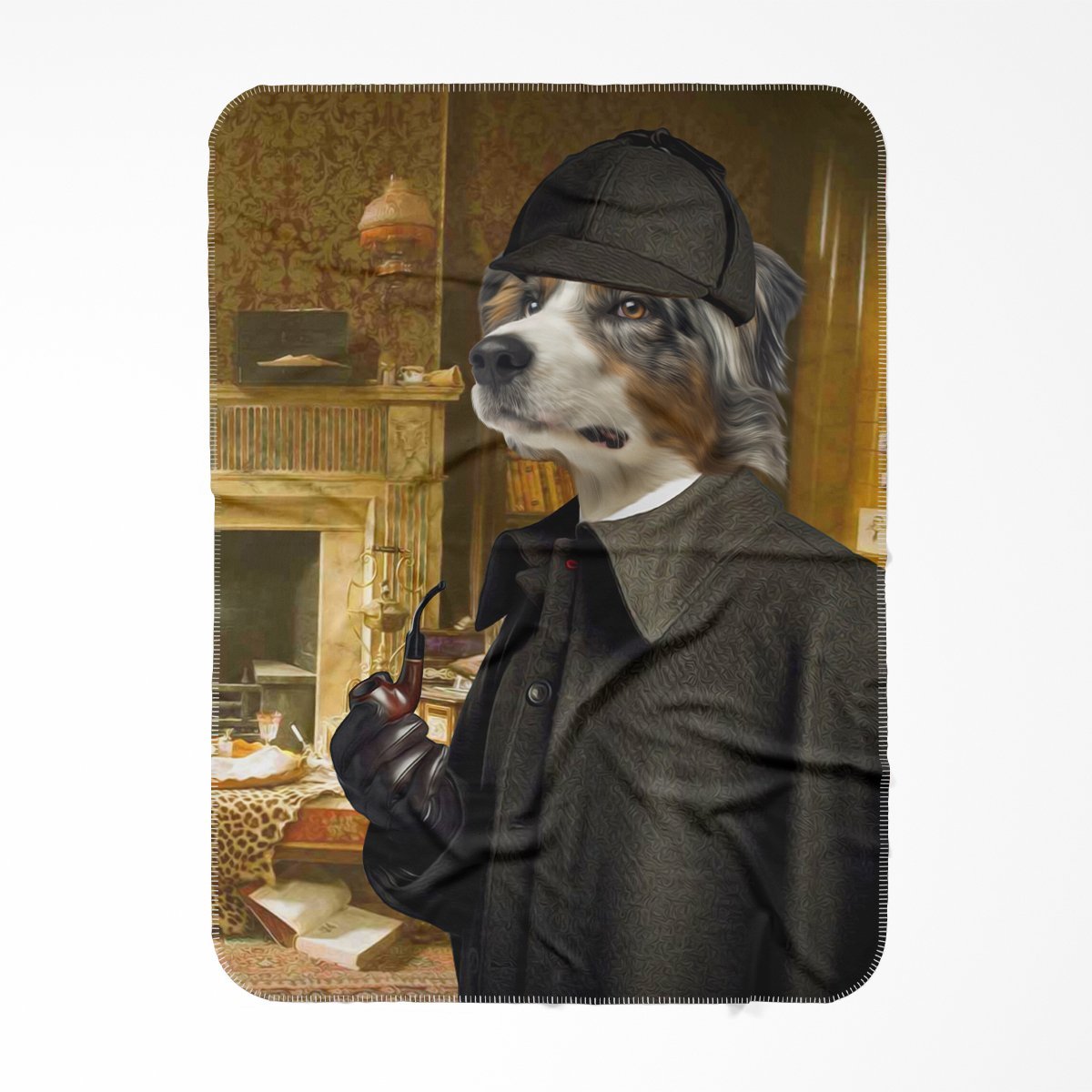 Sherlock Holmes: Custom Pet Blanket - Paw & Glory - #pet portraits# - #dog portraits# - #pet portraits uk#Pawandglory, Pet art blanket,portrait of your dog, pet photo studio, print of your dog, dog in uniform, turn pet photos to art