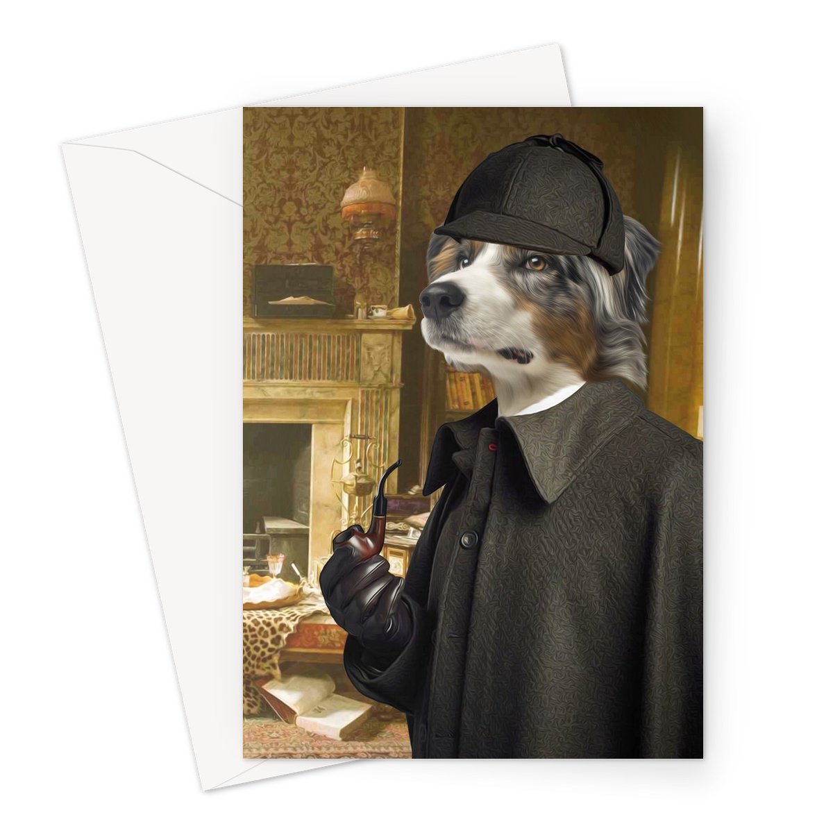 Sherlock Holmes: Custom Pet Greeting Card - Paw & Glory - paw and glory, dog drawing from photo, dog portrait images, dog portraits admiral, aristocrat dog painting, cat picture painting, dog astronaut photo, pet portraits
