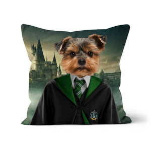 Slytherin (Harry Potter Inspired): Custom Pet Cushion - Paw & Glory - #pet portraits# - #dog portraits# - #pet portraits uk#pawandglory, pet art pillow,pillow personalized, pet pillow, pillow custom, personalised dog pillows, personalised pet pillows