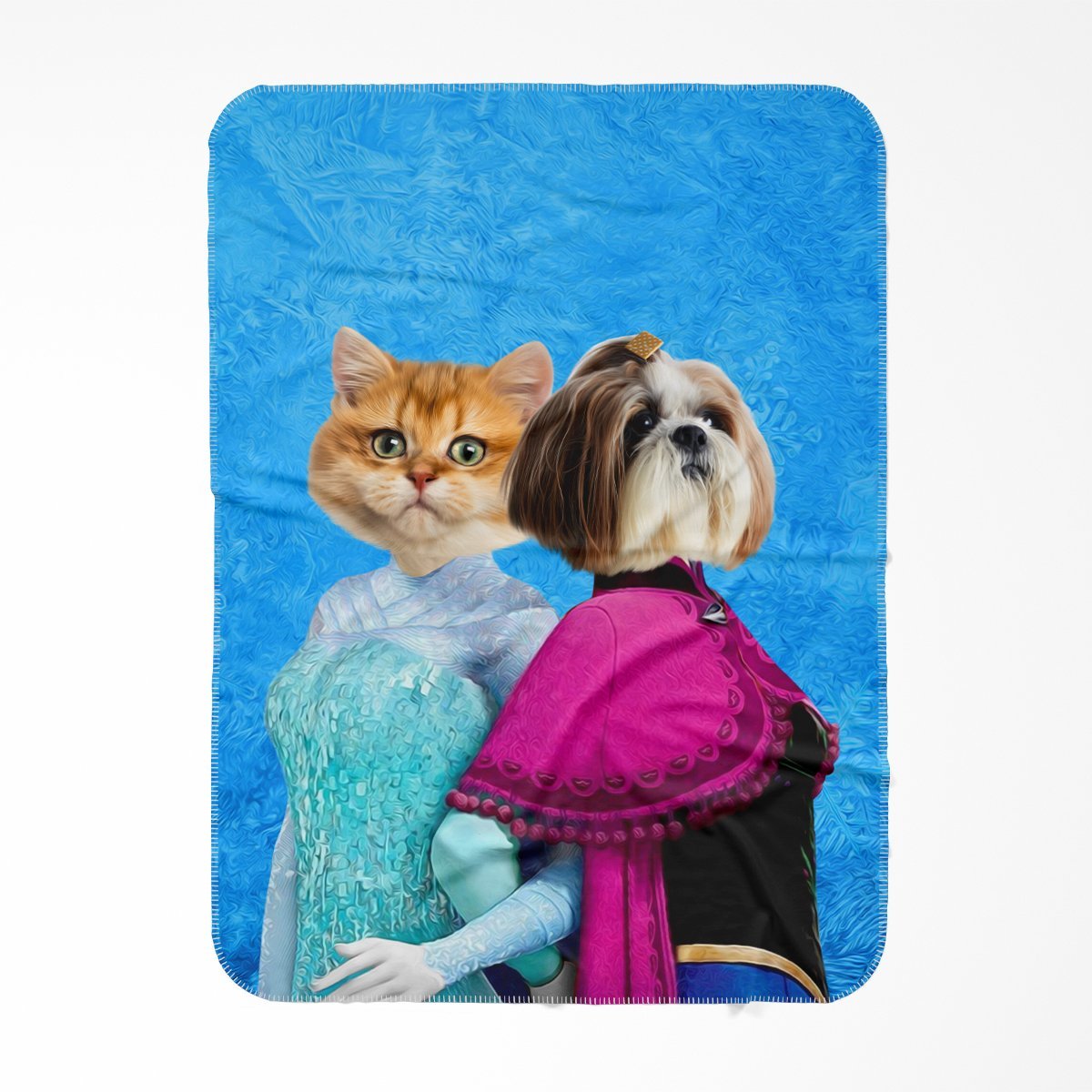 Snow Sisters (Frozen Inspired): Custom Pet Blanket - Paw & Glory - #pet portraits# - #dog portraits# - #pet portraits uk#Paw and glory, Pet portraits blanket,paw blanket, blanket with dog, personalised pet art, dog and cat paintings, custom pet portrait