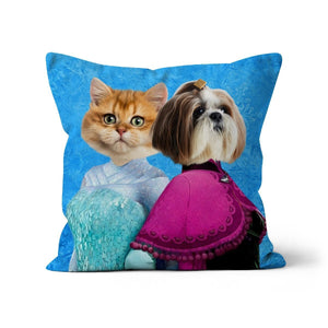 Snow Sisters (Frozen Inspired): Custom Pet Cushion - Paw & Glory - #pet portraits# - #dog portraits# - #pet portraits uk#paw & glory, custom pet portrait pillow,pillows of your dog, pillow with pet picture, print pet on pillow, pet face pillow, pup pillows