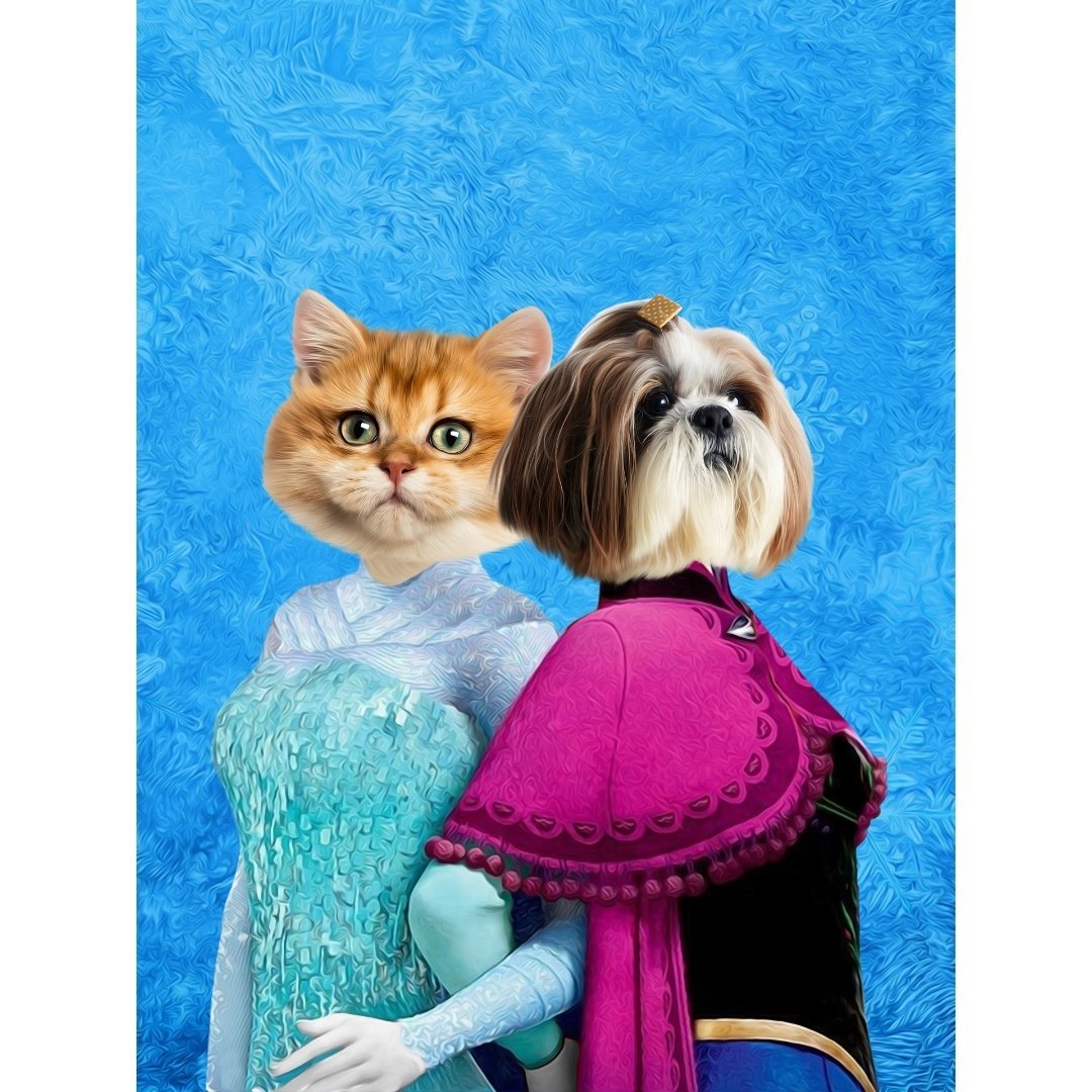 Snow Sisters (Frozen Inspired): Custom Pet Digital Portrait - Paw & Glory, pawandglory, personalized pet and owner canvas, in home pet photography, dog astronaut photo, nasa dog portrait, pet portrait singapore, best dog artists, pet portraits