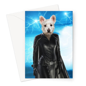 Storm (Marvel Inspired): Custom Pet Greeting Card - Paw & Glory - paw and glory, funny dog paintings, pet portraits usa, minimal dog art, admiral dog portrait, felt cat portrait, digital pet paintings, pet portraits