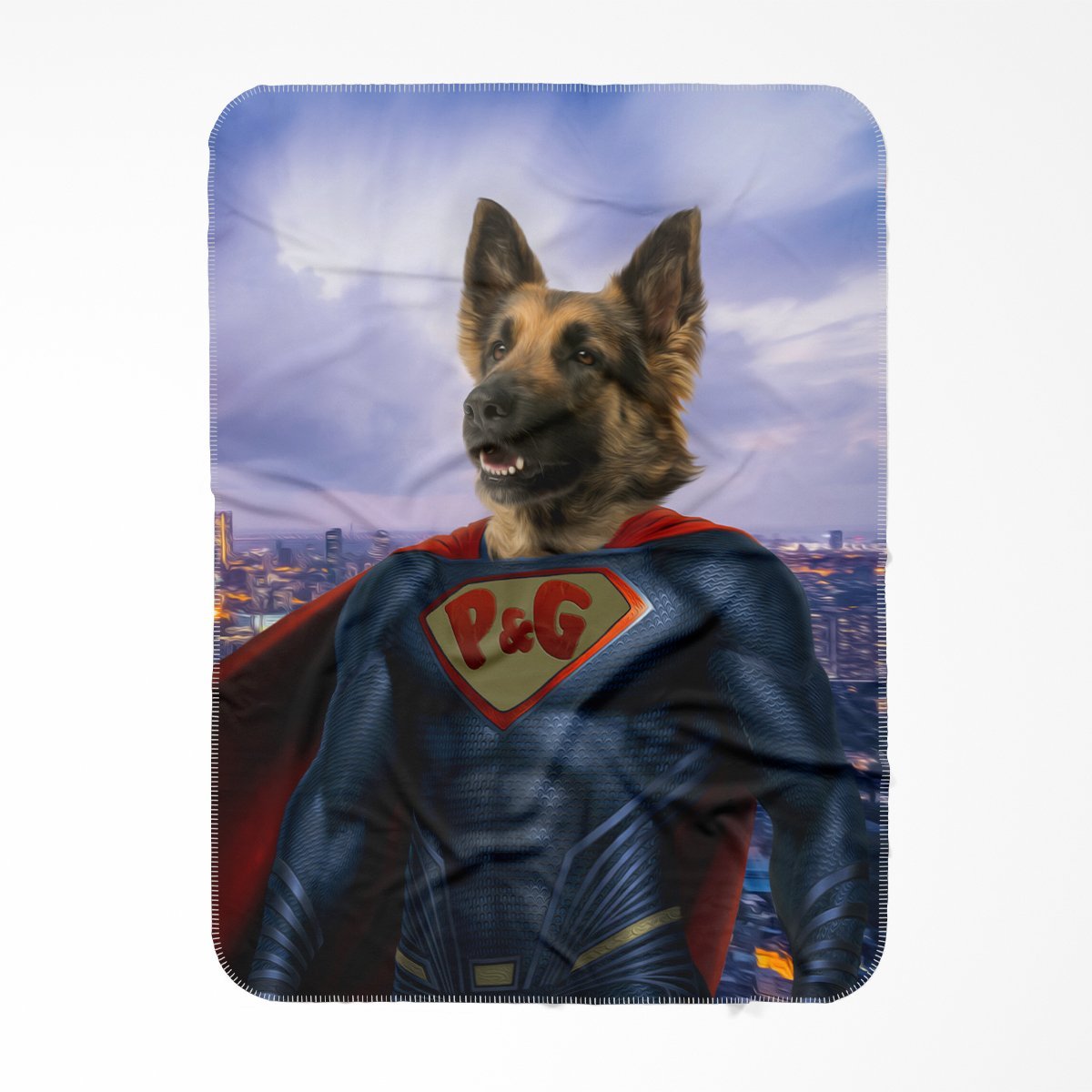 Supawman: Custom Pet Blanket - Paw & Glory - #pet portraits# - #dog portraits# - #pet portraits uk#Pawandglory, Pet art blanket,dog in uniform, pet portraits in oils, Pet art, painting of your dog, dog paintings from photo